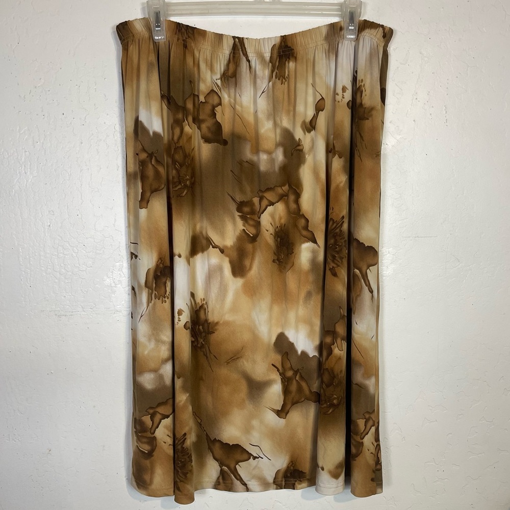 Vintage 70s A Personal Touch Plus Size 5X Midi Length Floral Skirt Stretch Brown